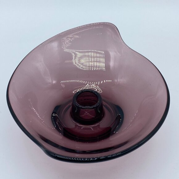 Vintage Viking Epic Amethyst Glass Candle Holder Dish Purple Abstract Form MCM - Picture 5 of 10